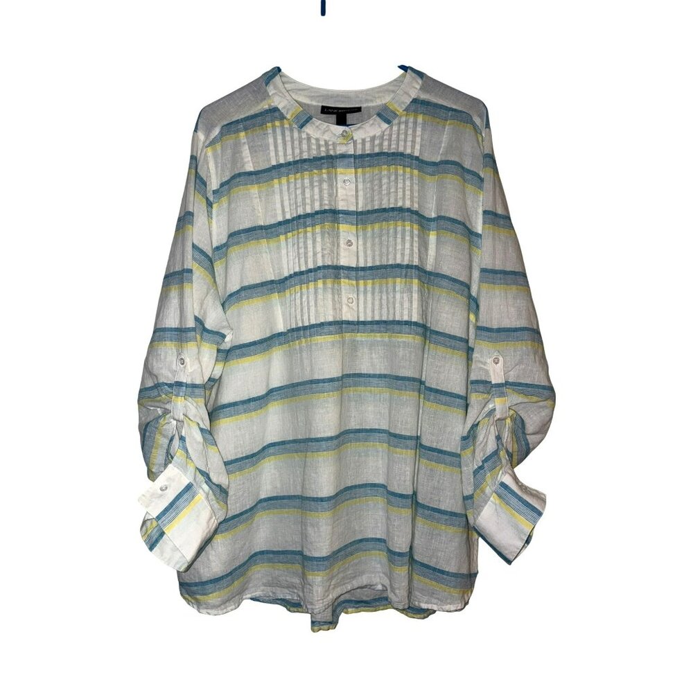 Lane Bryant Striped Linen-Blend Button-Front Tunic Top Size 22/24